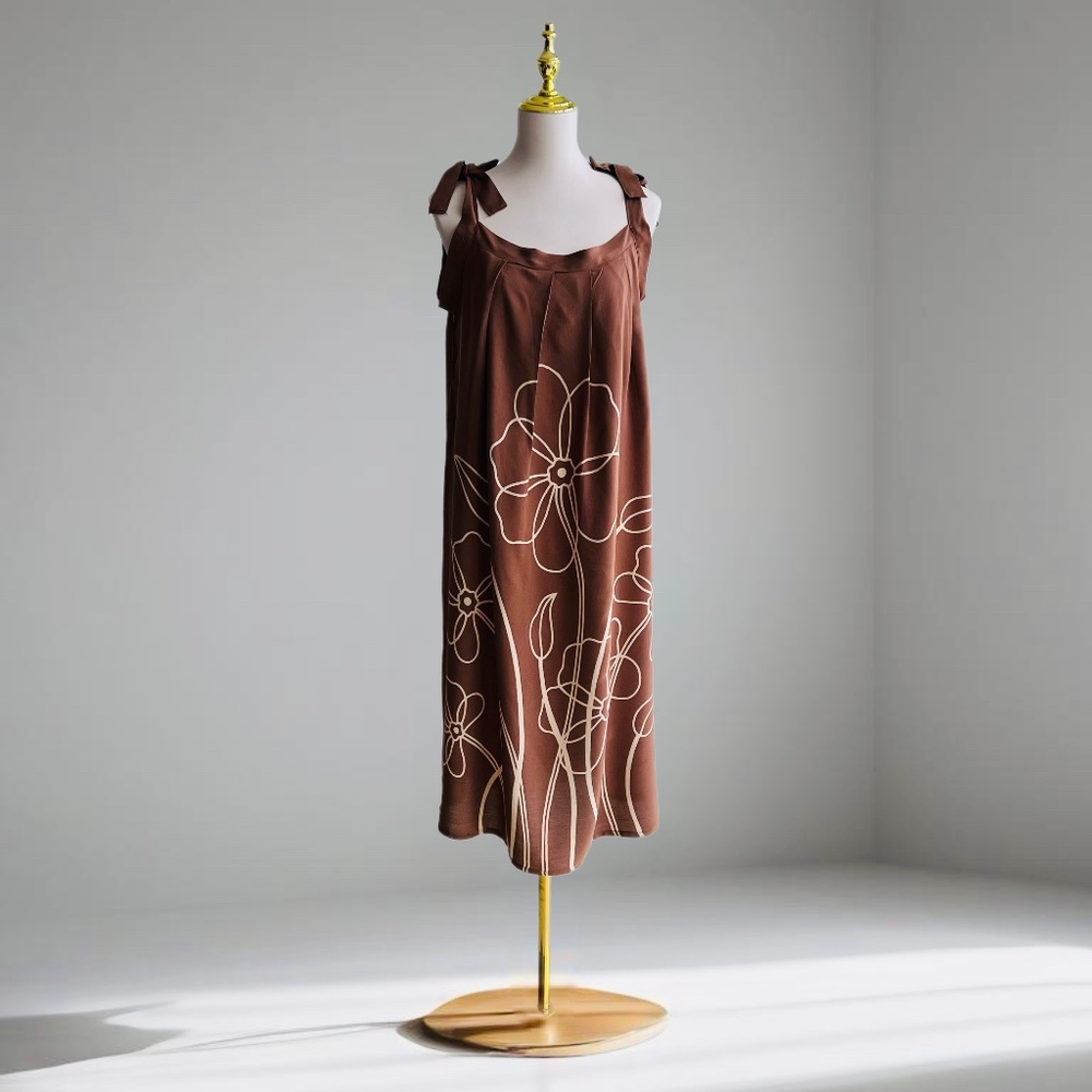 0069/ Mocha Color Tie on Shoulder Dress. Sun Dress